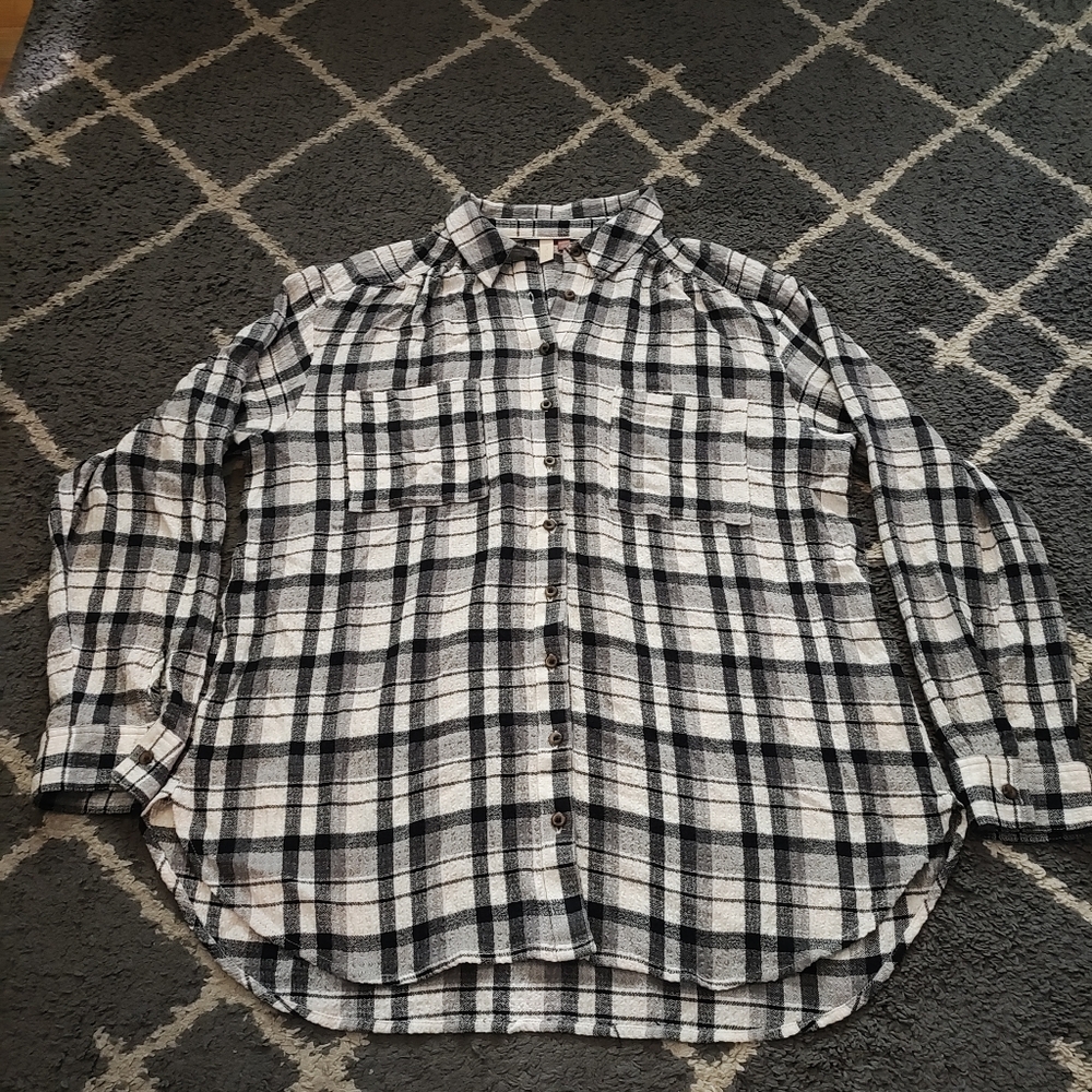 Pilcro Black and White Plaid Button Down Shirt